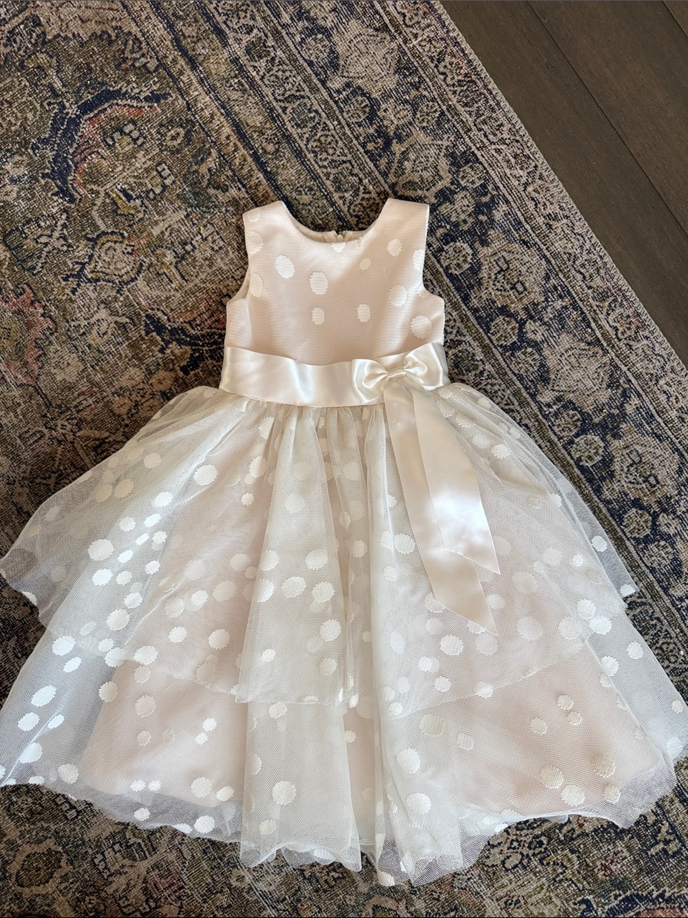 J.O.A. Ivory Polka Dot Tulle Dress with Satin Bow